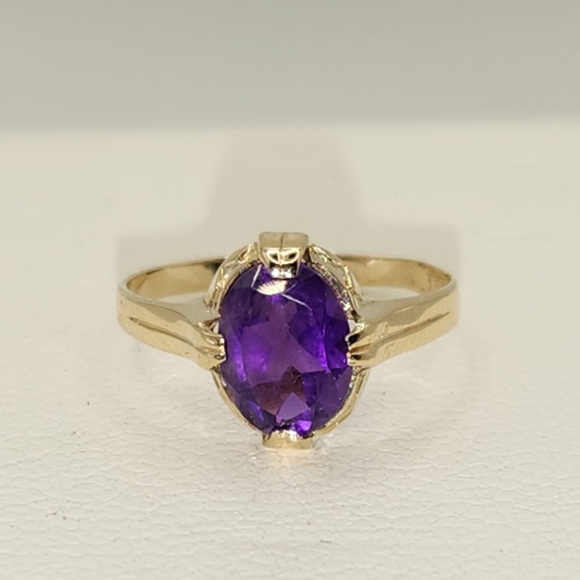 10k Gold 1.0ct Real Amethyst Size 3.5 Childrens Ring 0.9g